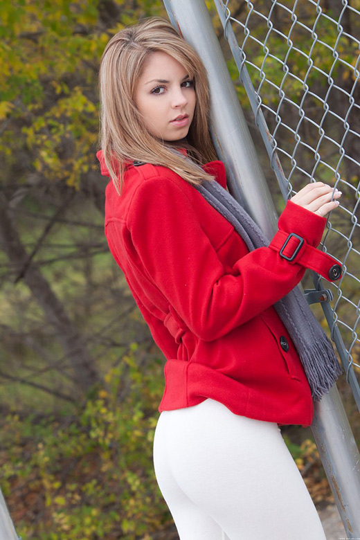 Young Aspen takes off his red jacket and white leggings